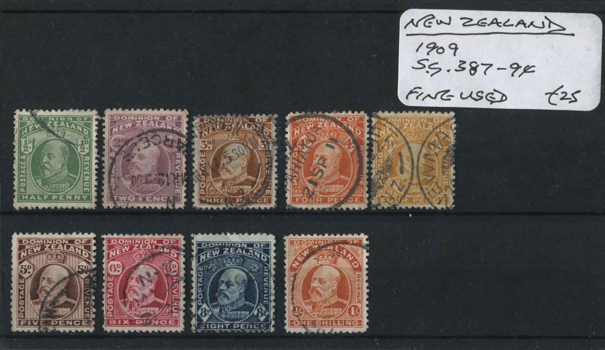 New Zealand 1909 SG.387-94 F/U (Lot 6)