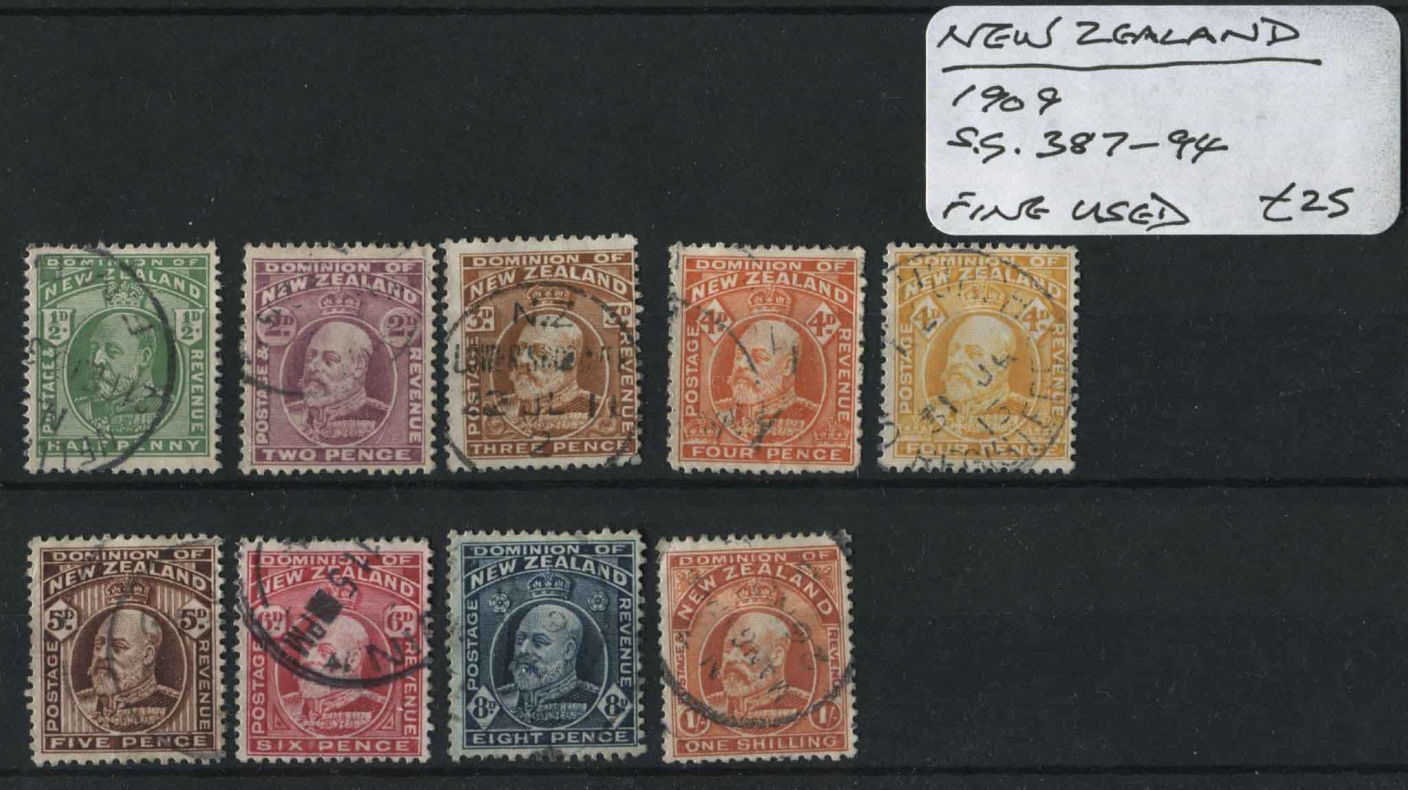 New Zealand 1909 SG.387-94 F/U (Lot 7)