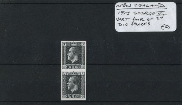 New Zealand 1915 George V Vert. Pair 3d Plate Proofs