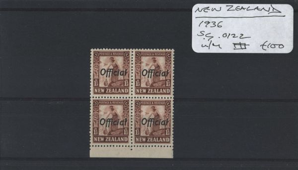 New Zealand 1936 SG.O122 Block U/M (Lot 2)