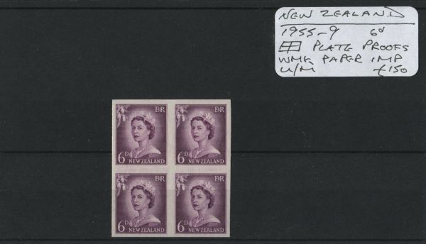 New Zealand 1955-59 6d Plate Proof Block U/M