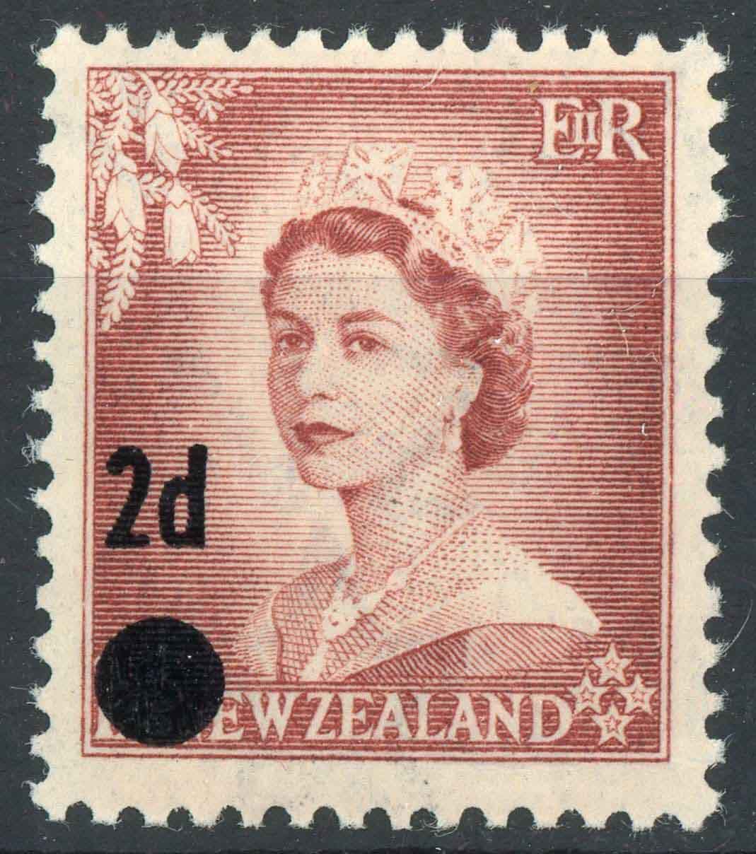 New Zealand 1958 SG.763b U/M error. Surch on SG.725