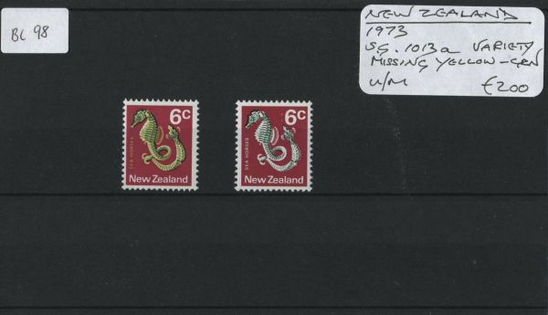 New Zealand 1973 SG.1013a Var. Missing Yellow-Green U/M