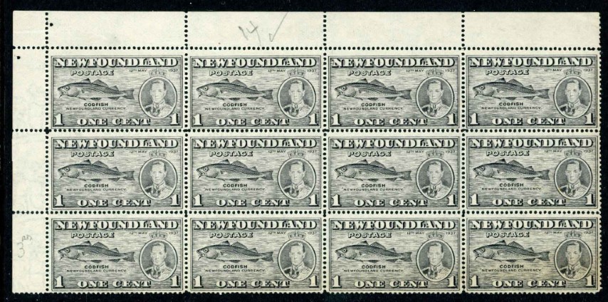 Newfoundland 1937 SG.257b U/M block of 12 ''fishhook'' variety