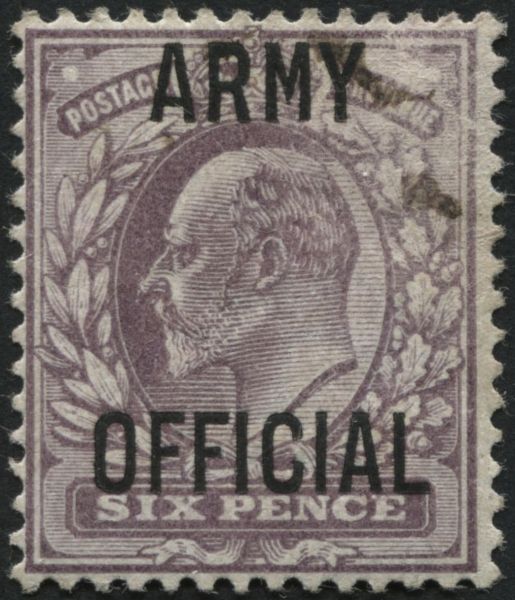 Officials Army type 06 6d pale dull Purple, mint with ink rub at right, BPA cert