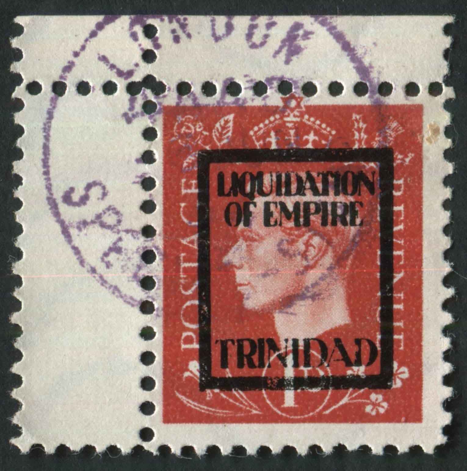 Overprinted LIQUIDATION OF EMPIRE, TRINIDAD 1d used