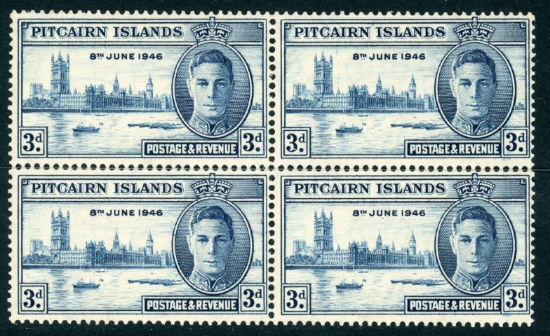 Pitcairn Islands 1946 SG.10a Flagstaff Flaw U/M Block of 4