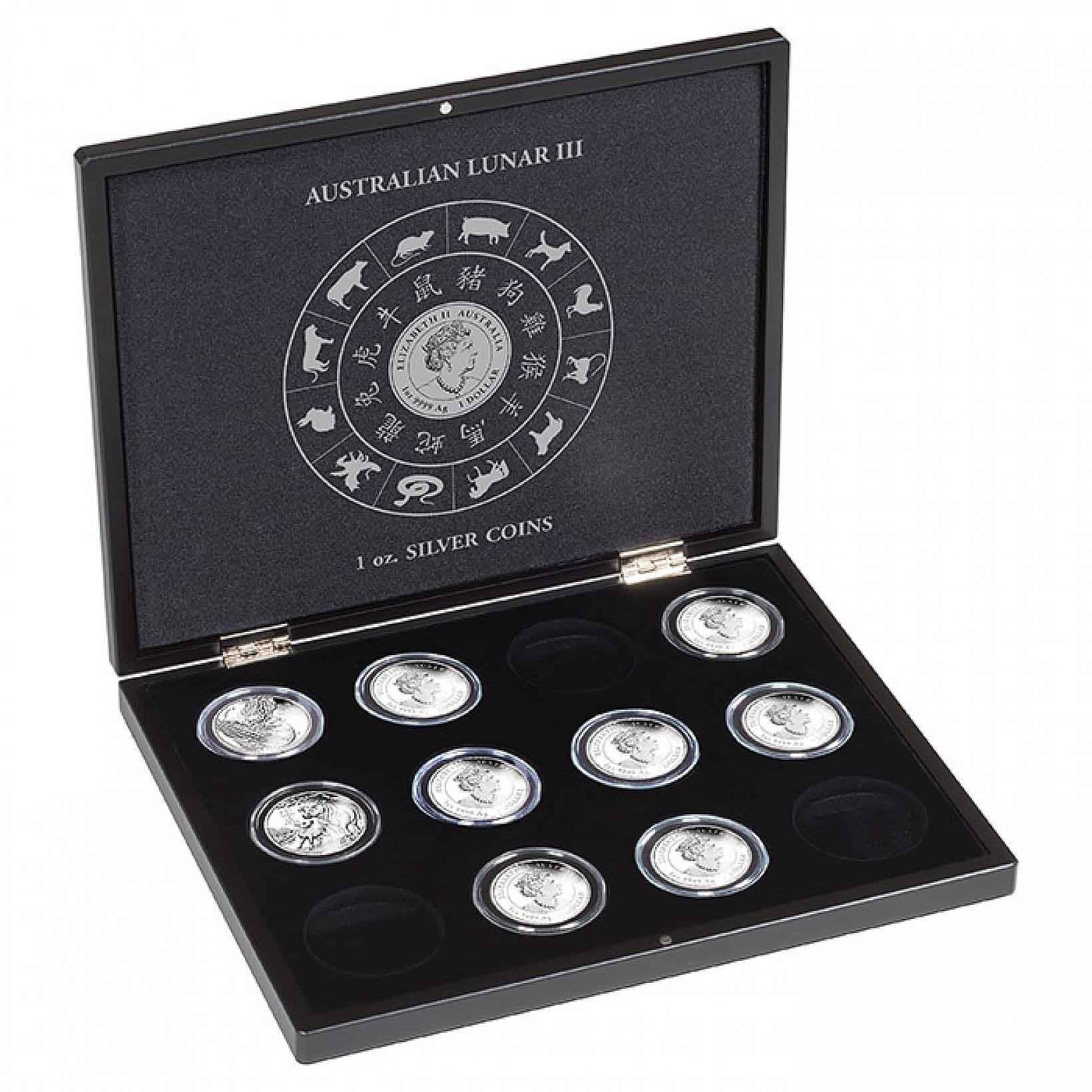 Presentation Case For 12 Lunar 3 Silver Coins (1 Oz.) In Capsules, Black