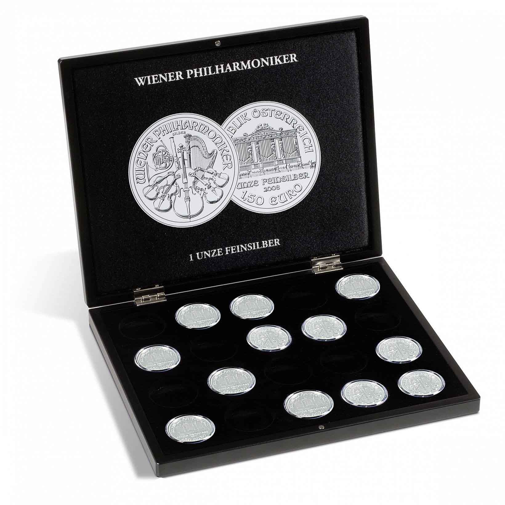 Presentation Case For 20 Vienna Philharmonic Silver Coins (1 Oz.) In Capsules, Black