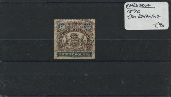 Rhodesia 1896 30 Revenue