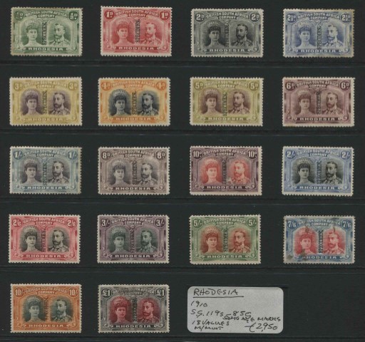 Rhodesia 1910 SG.119s-185s 18 values M/M