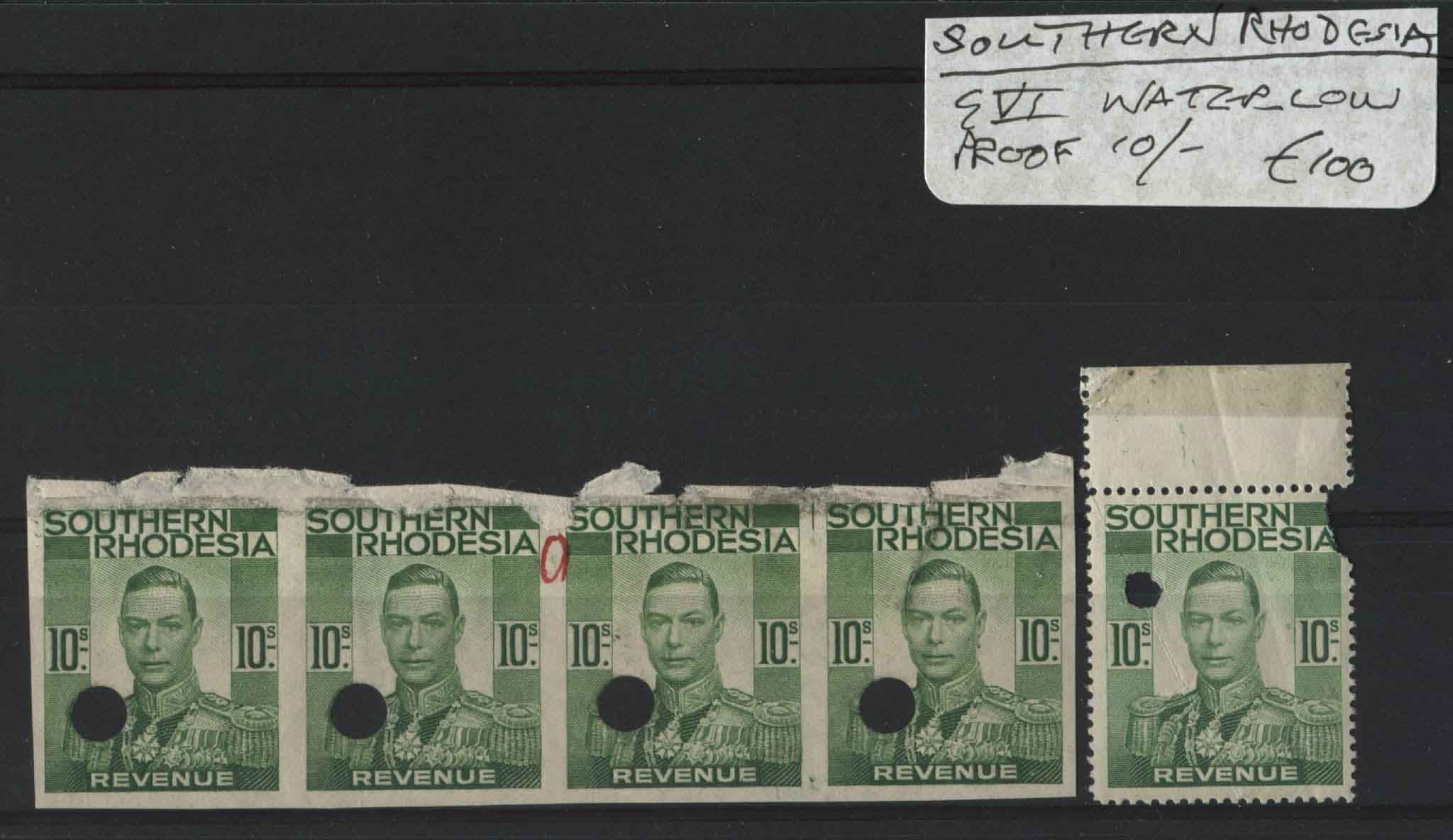 S. Rhodesia Waterlow Proofs of KGVI 10s