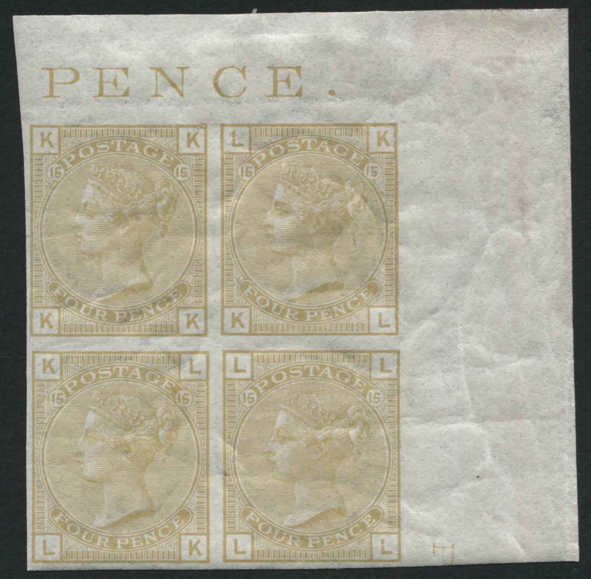 SG circa 152 4d Olive Bistre plate 15, v fine colour trial block