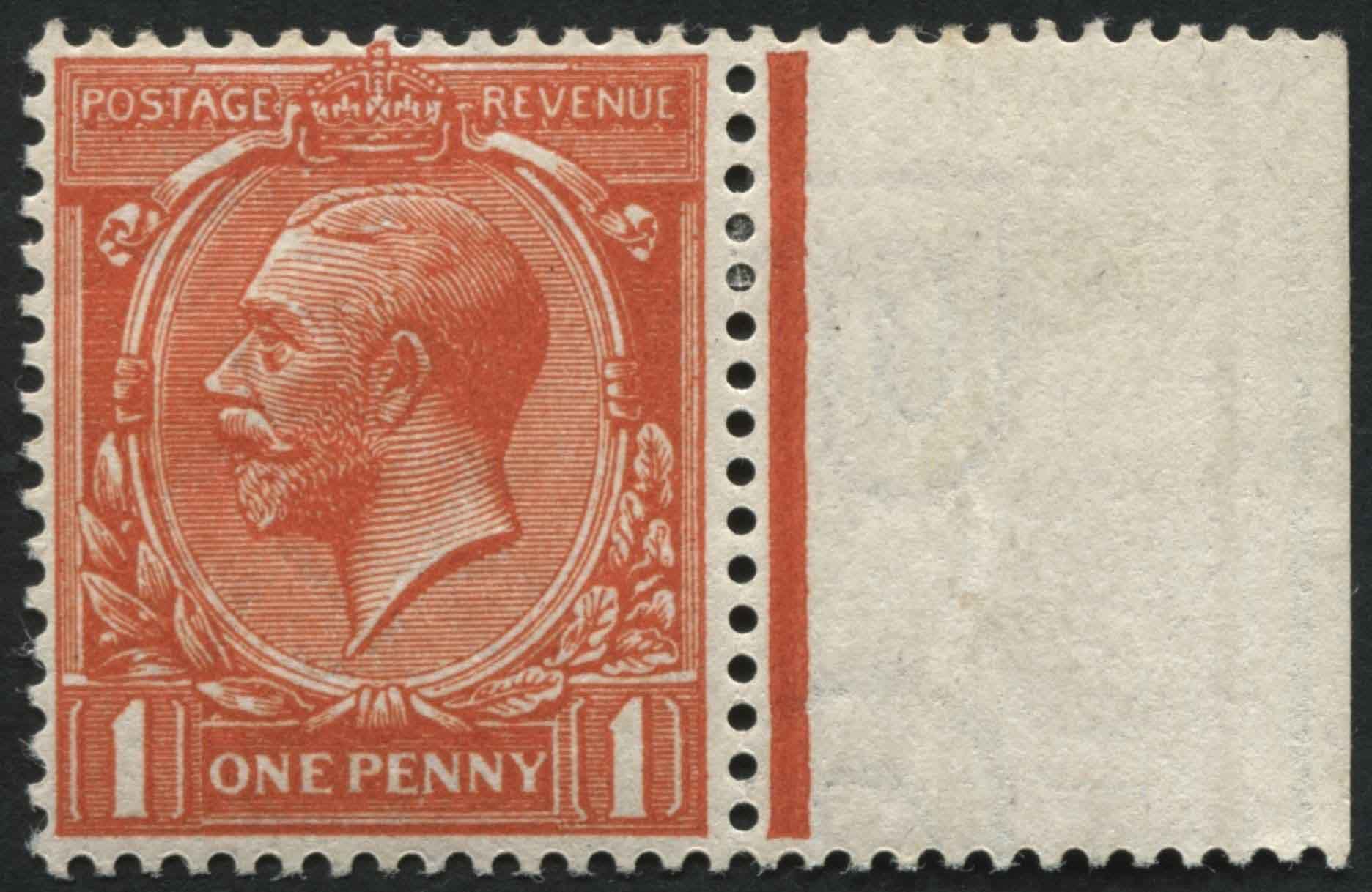 SG SpecN16(15) 1918 1d Orange-Vermilion mint R/H side marginal, superb extra fresh lightly M/M