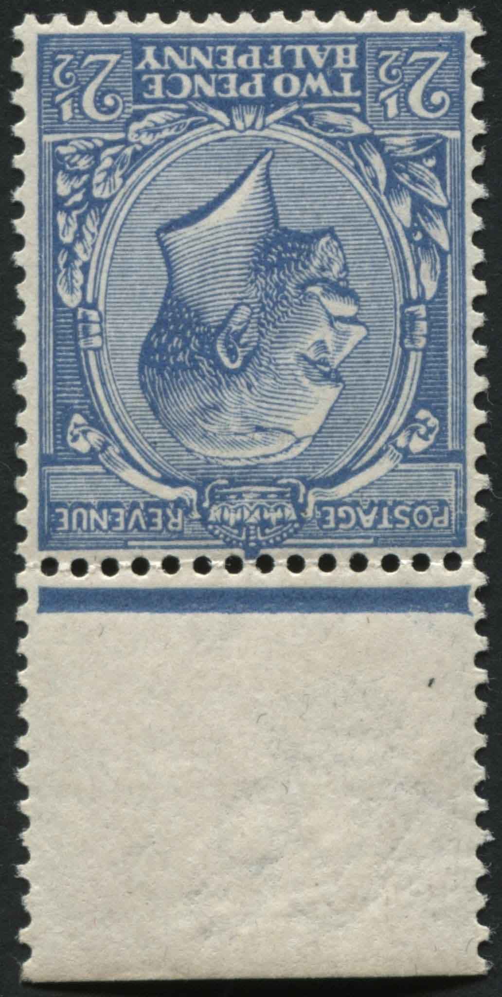 SG SpecN21(8b) 1912-24 Royal Cypher 2d Powder Blue Wmk Inv, a fine U/M top marginal example