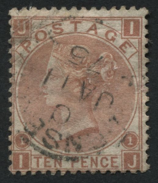 SG113 10d pale Red Brown, used with super 1875 ring