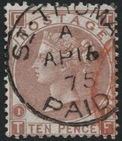 SG113 1867 spray 10d pale Red-Brown, used with fine St. Thomas CDS, small part of Red transit mark