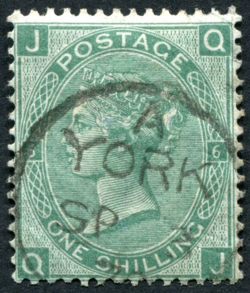 SG115 1/- deep Green plate 6, YORK cds