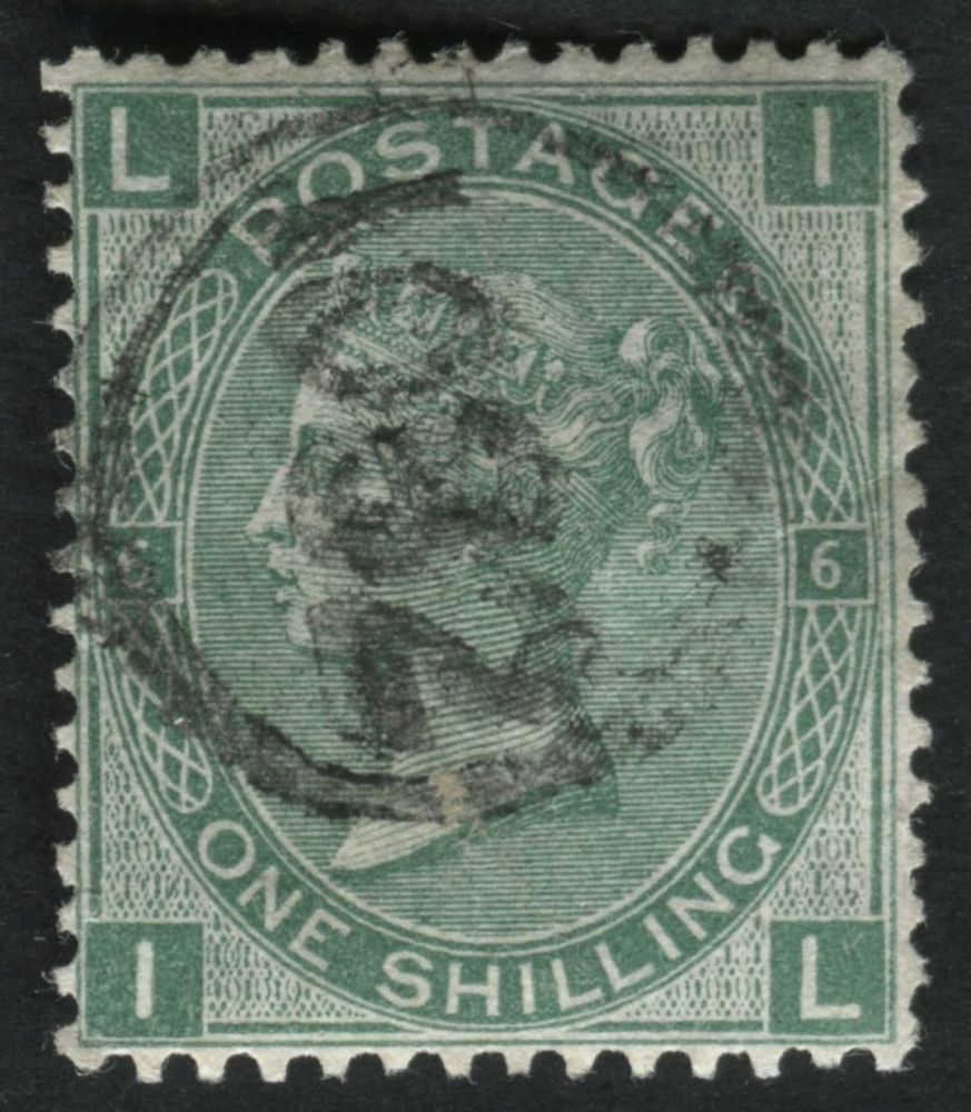 SG117 1/- Green Pl.6, has fine Telegraph cancel 1032 in circle - unusual