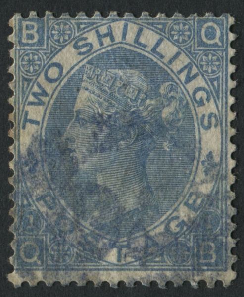 SG120 2/- pale Blue QB unusual greyish blue pale cancel