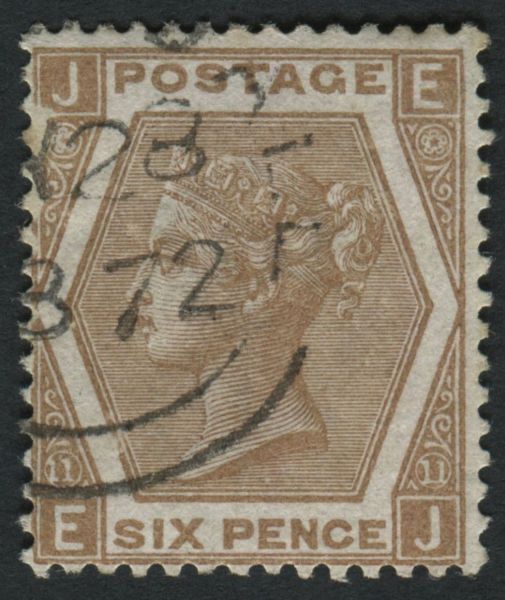 SG122a 6d Chestnut EJ very fine Irish type cancel