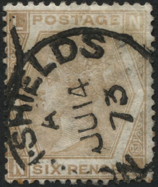 SG123 2/- pale Buff plate 12 North Shields cds 14.6.1873, scarce stamp