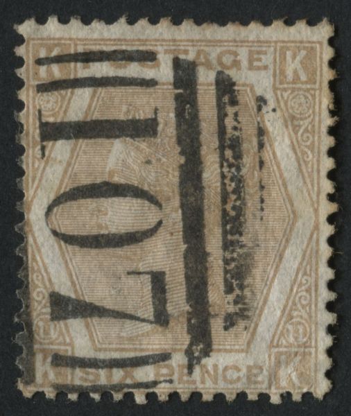 SG123 6d pale Buff KK plate 11, fine Bradford 107 numeral