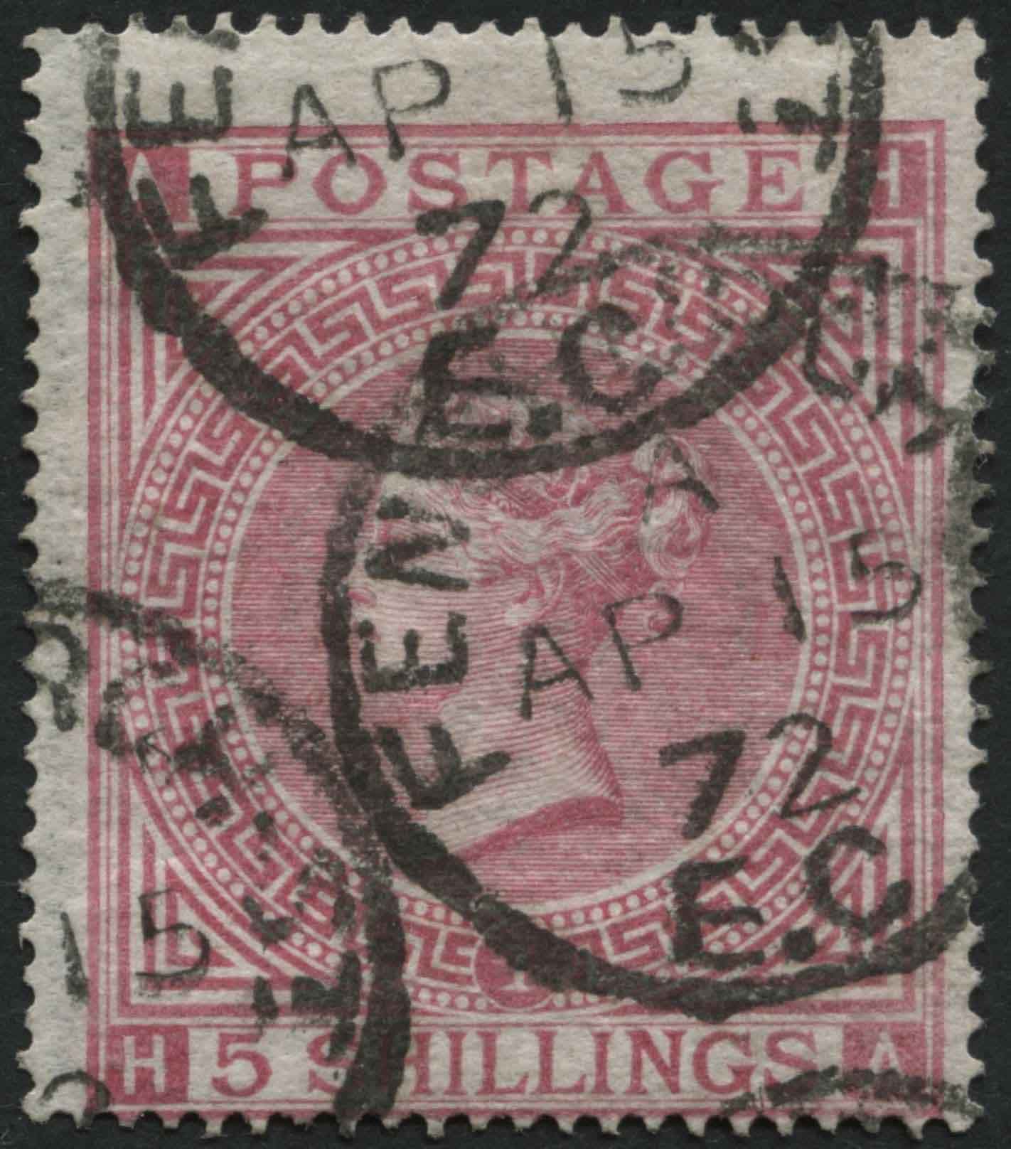 SG126 5/- Rose F/U, parts of 3 Fenchurch Street cds