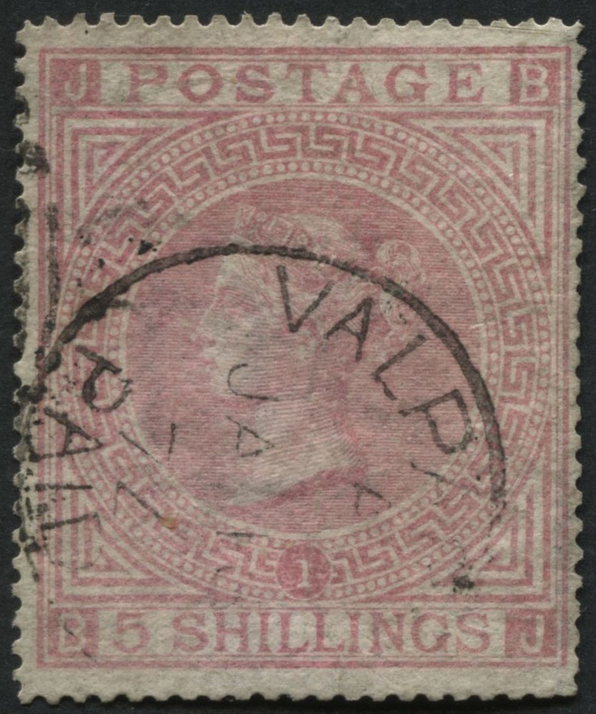 SG127 5/- Pl.1, single VALPARAISO PAID cds 1877