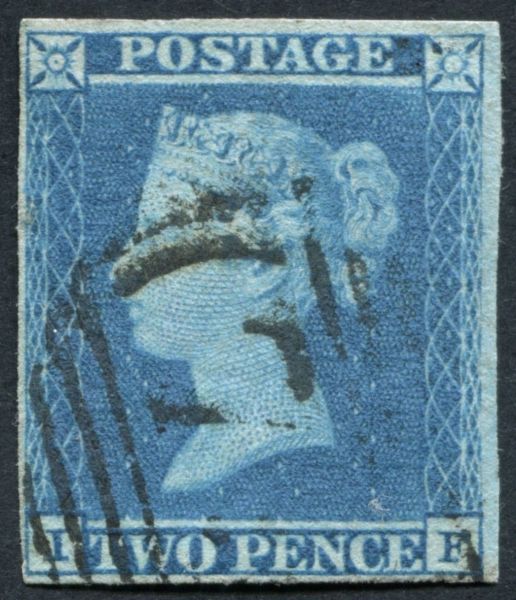 SG13 2d pale Blue 4 clear margins, used