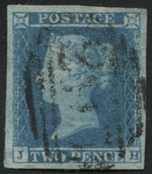 SG13 2d pale Blue plate 4 JH, 4 wide margins light cancel