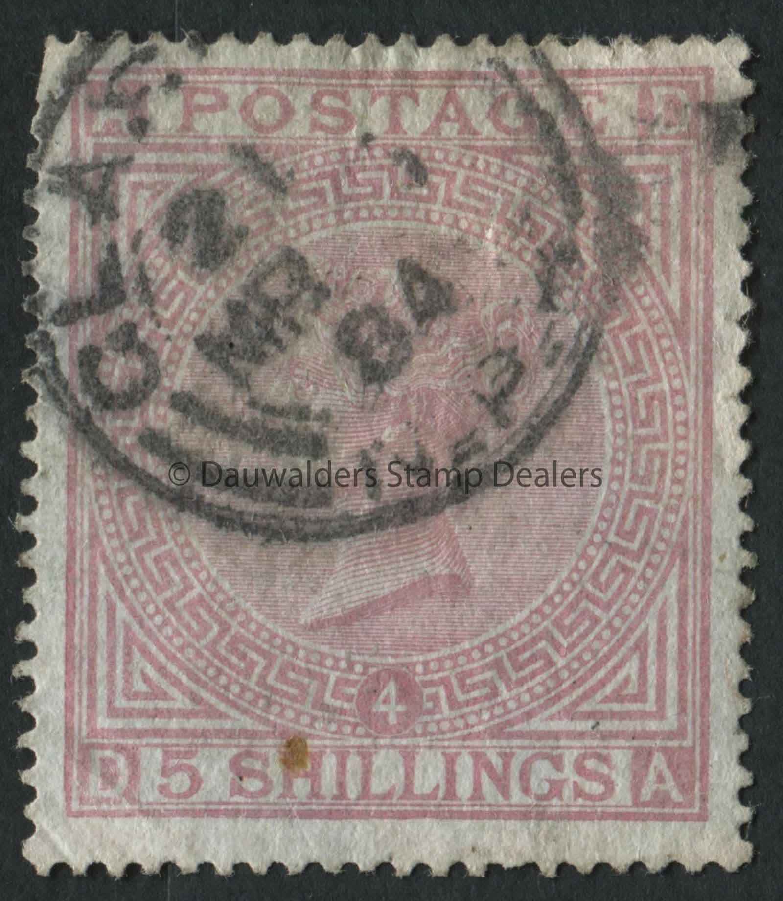 SG130 5/- Rose from blued paper from Plate 4