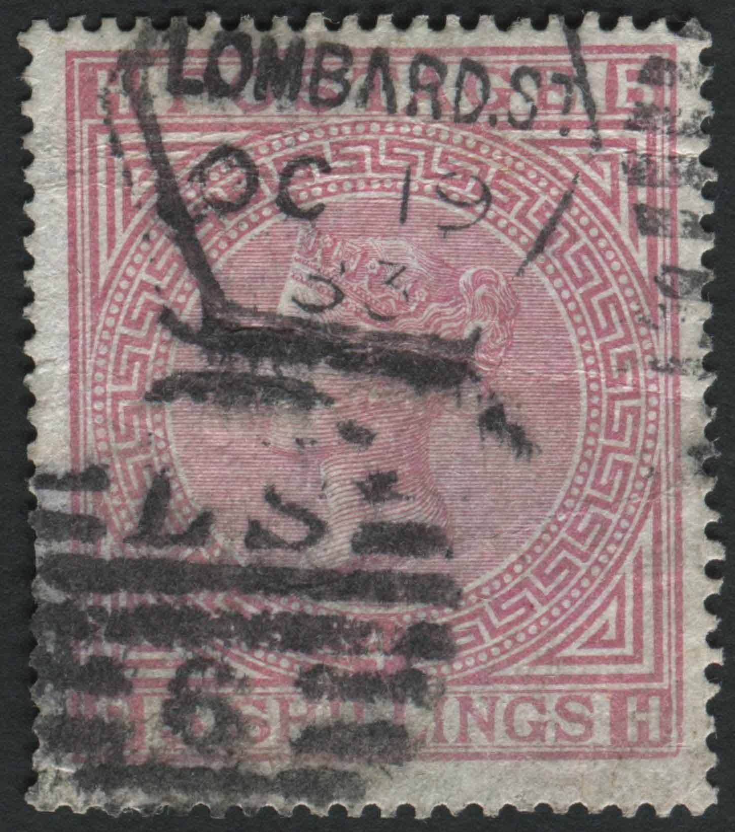 SG130 5/- rose plate 4 fine used odd wrinkle SG Cat 4800