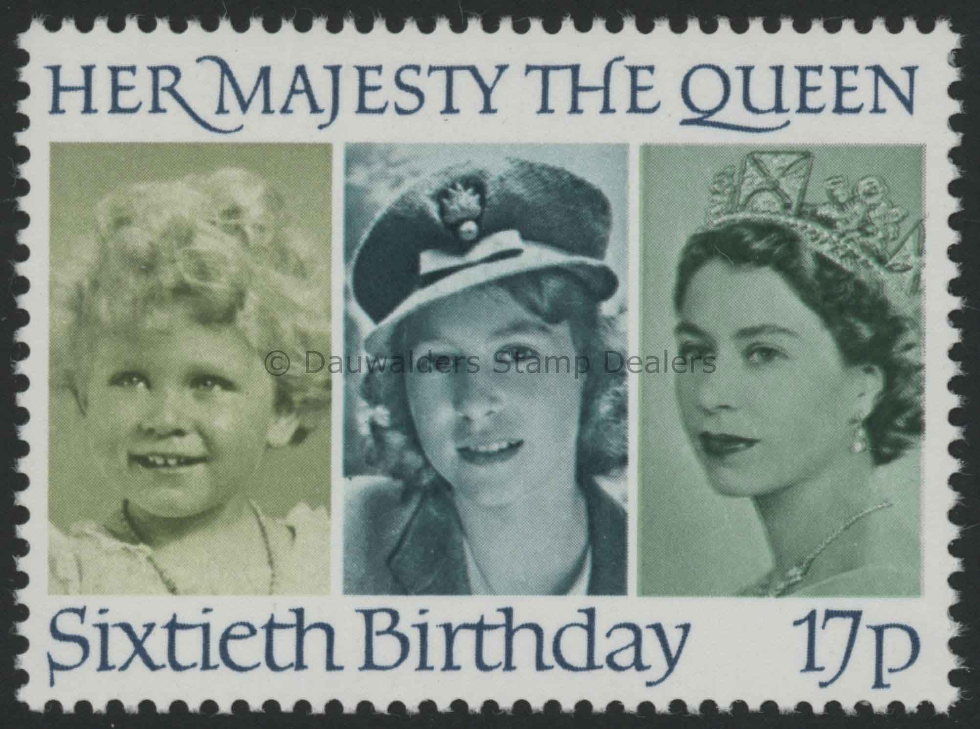 SG1316 17p (1928, 42 and 52) 1986 60th Birthday