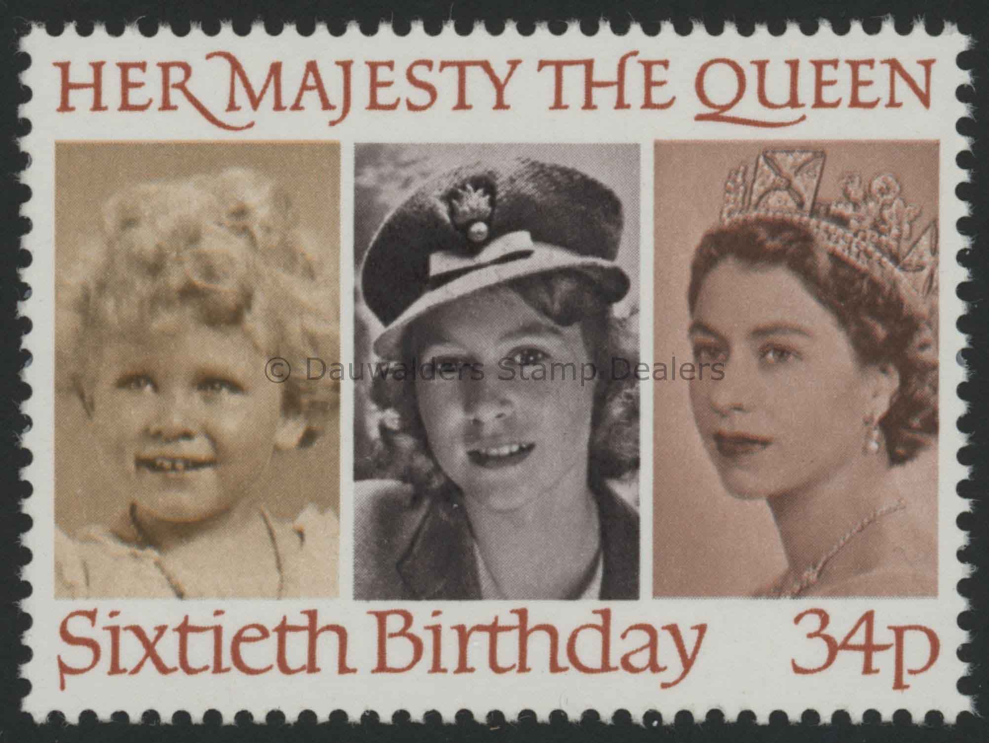 SG1318 34p (1928, 42 and 52)1986 60th Birthday