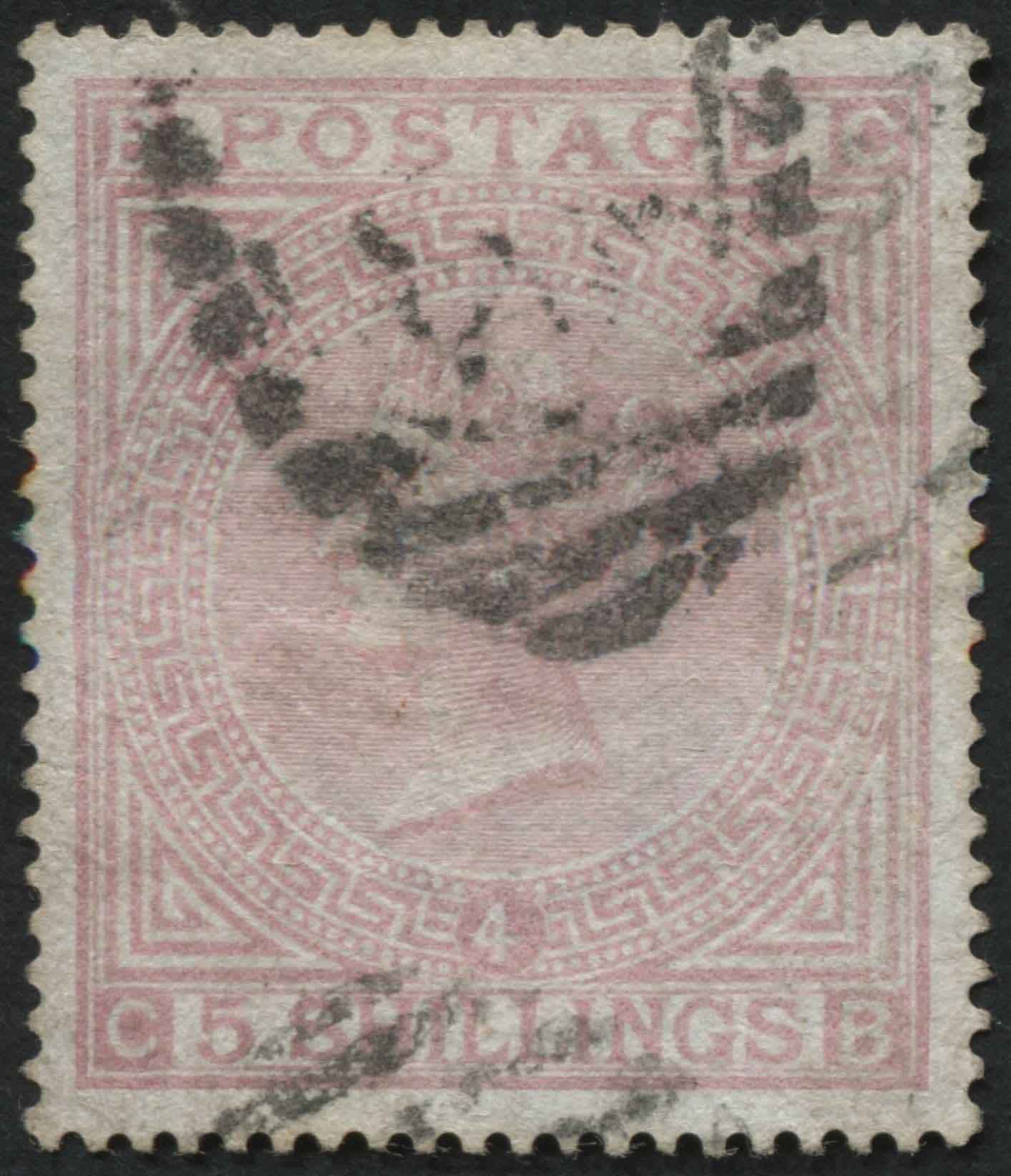 SG134 5/- Pl.4 light cancel, sound well centred