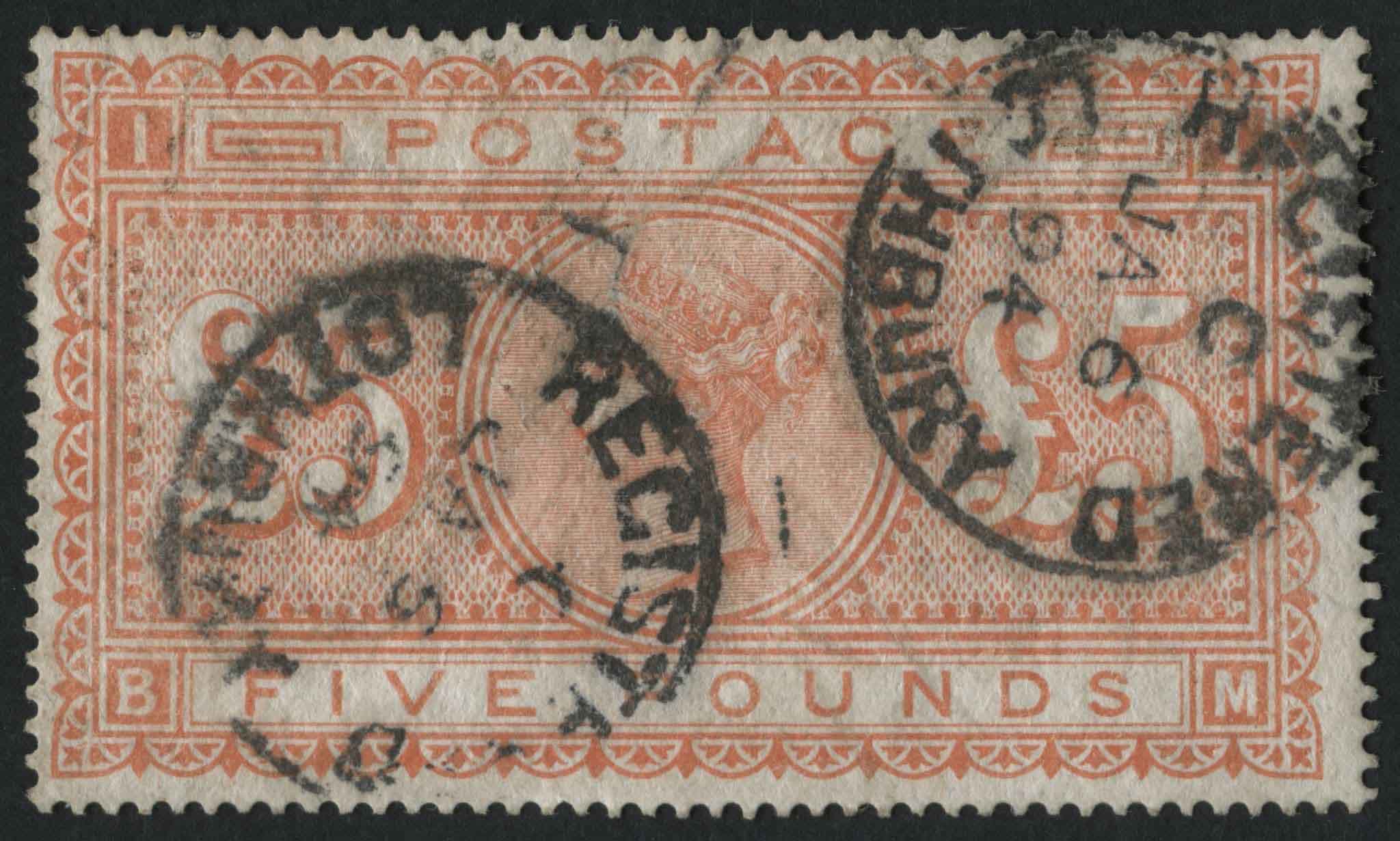 SG137 1896 5 Orange on White paper F/U LOTHBURY circular cancels