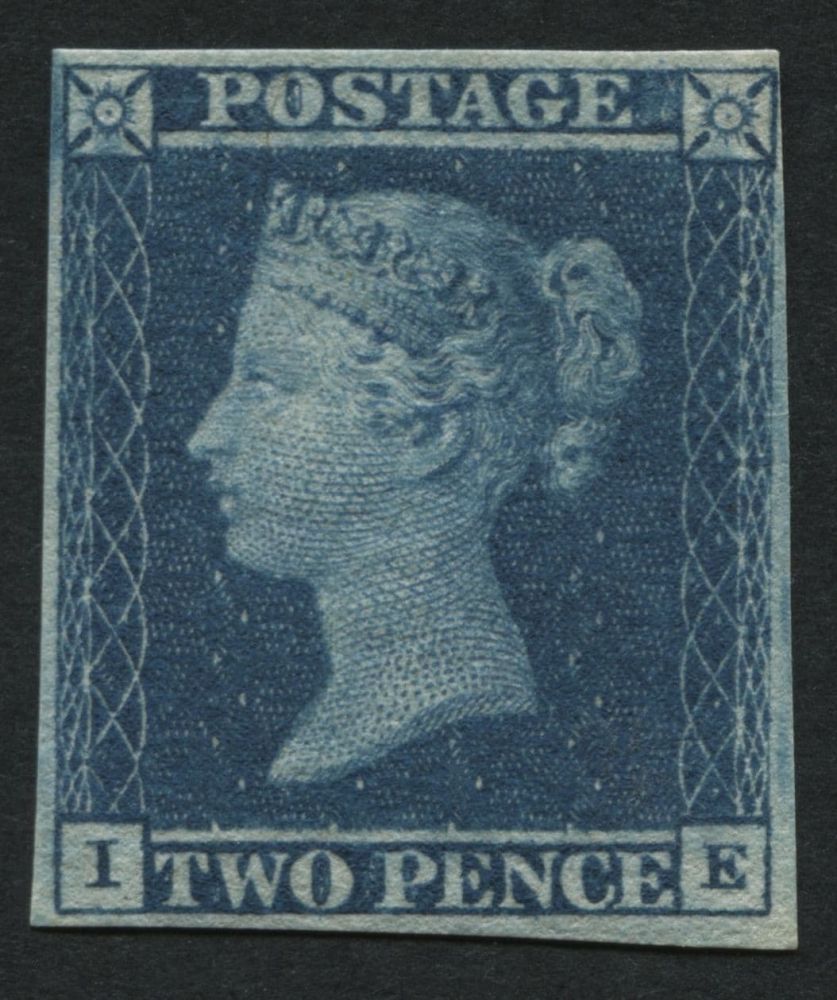 SG14 1841 2d Blue Pl.3 IE, 4 margins large part original gum, RPS Cert (1971)