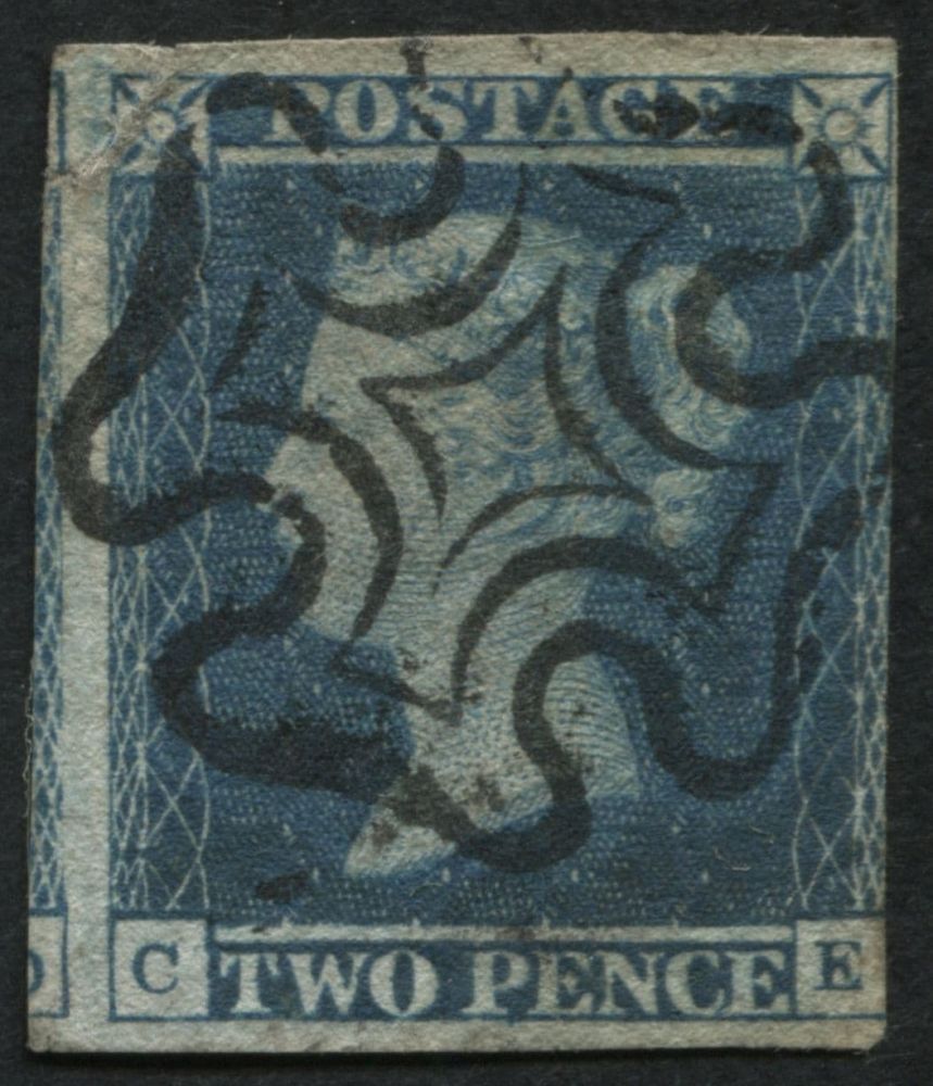 SG14 2d Blue CE, has superb full Black Maltese cross