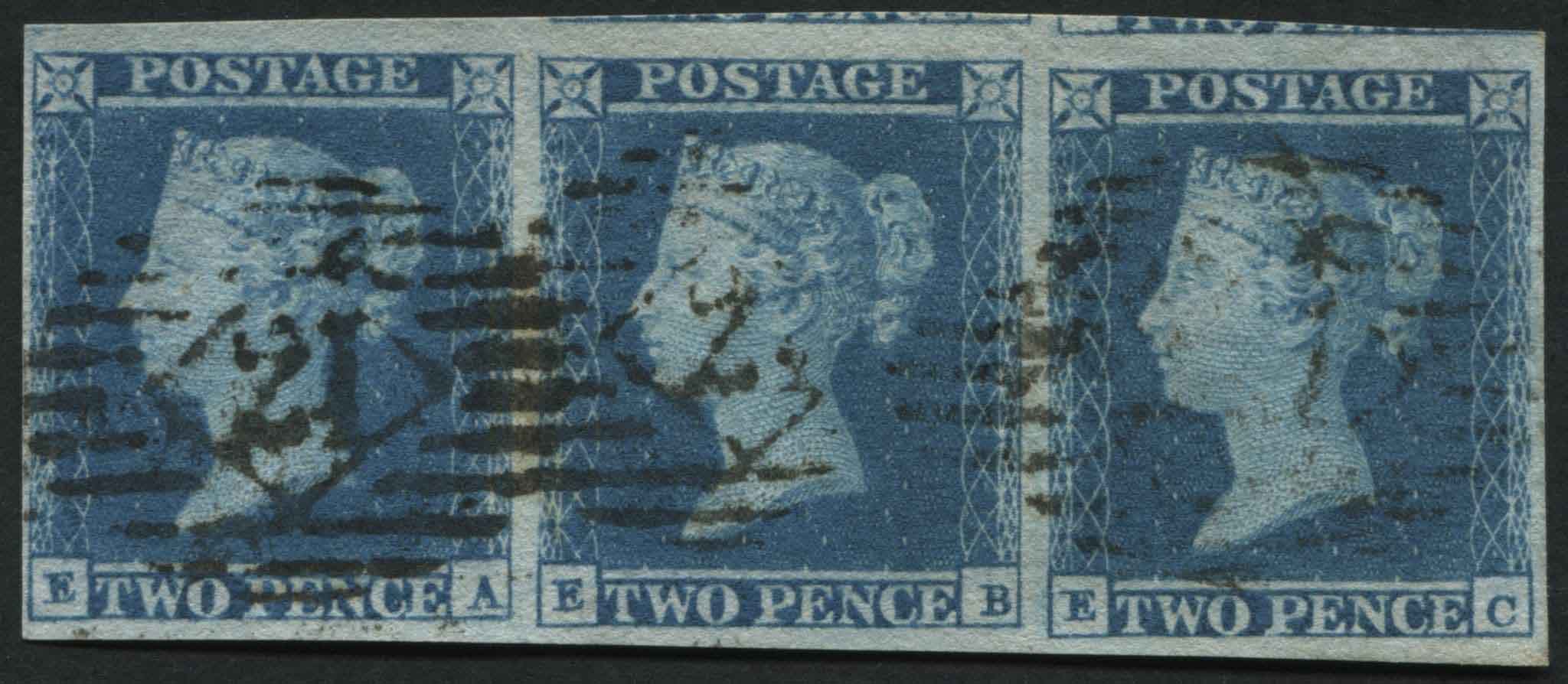 SG14 2d Blue EA-EC strip of 3, good to v fine margins