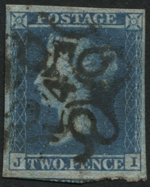 SG14 2d Blue fine cancel London 4 in Maltese cross, margins all round