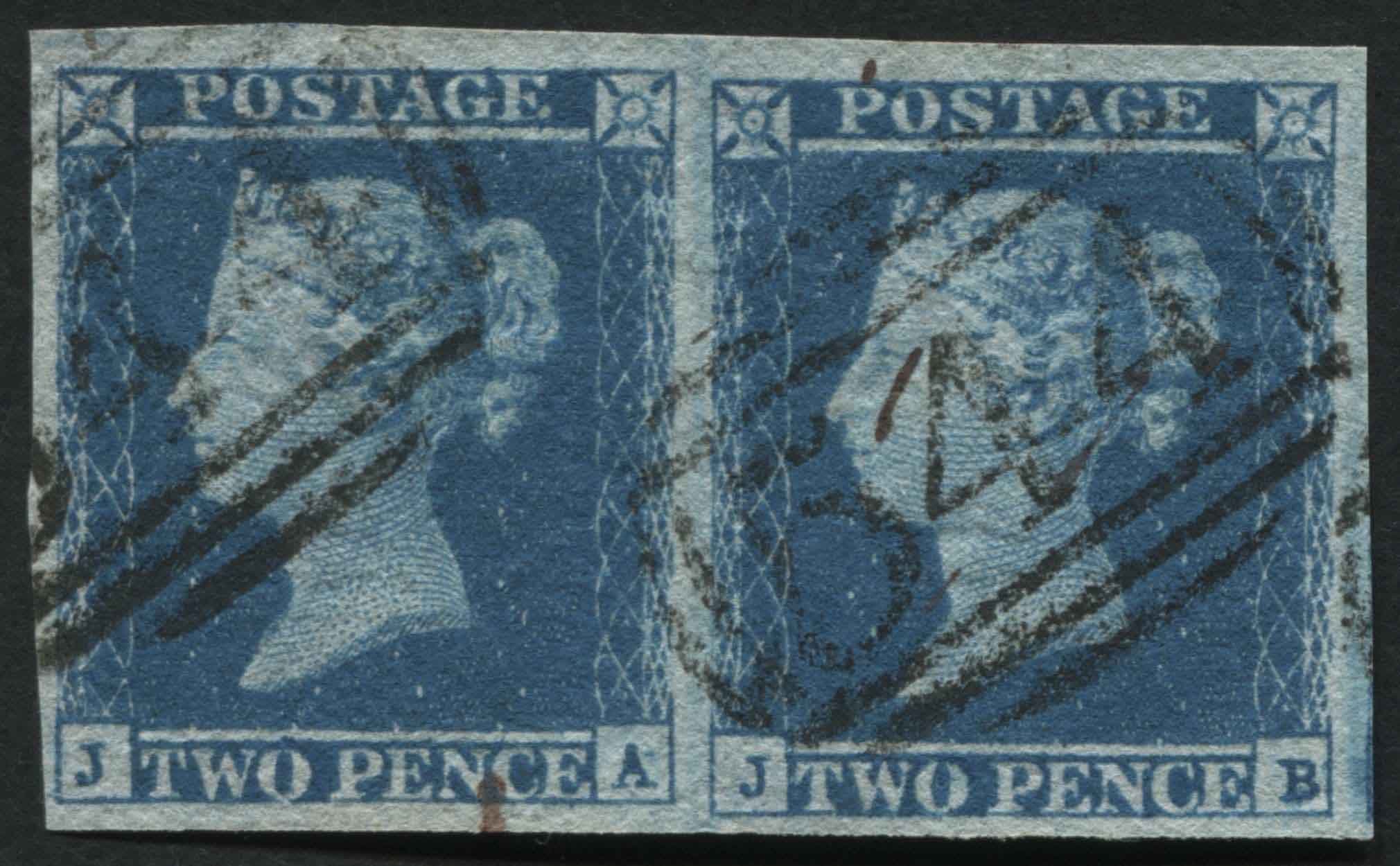 SG14 2d Blue JA-JB, a fine pair with 4 margins