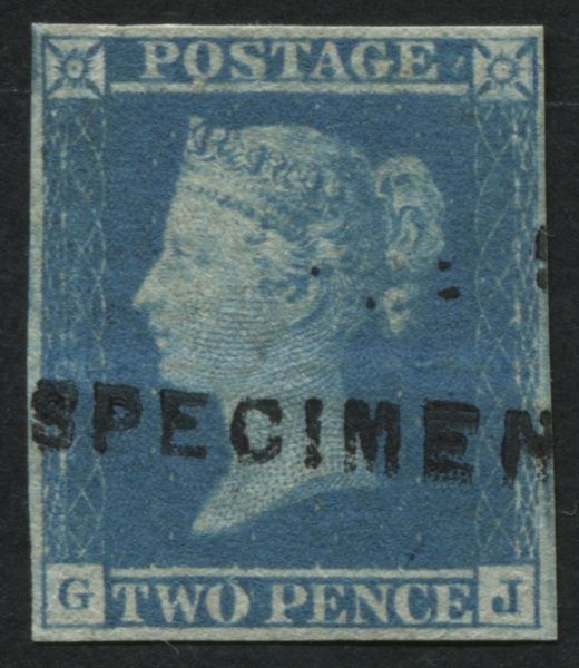 SG14 2d Blue Pl.3 GJ v fine fresh mint, large part original gum 4 margins O/P SPECIMEN,