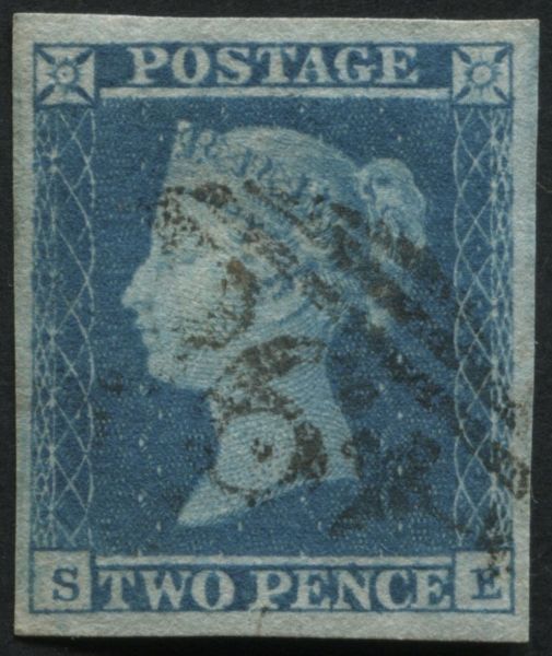 SG14 2d Blue plate 3 SE, VF/U 4 good margins clear profile