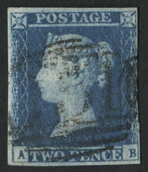 SG14 2d blue plate 4 state 1 AB watermark inverted 4 margins superb used