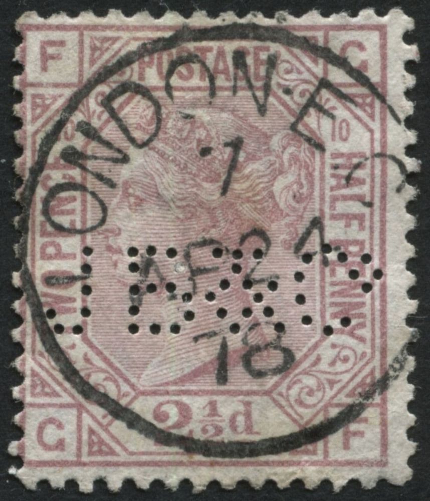 SG141 2d Rosy Mauve Pl.10, with London 1878 cds and security pins