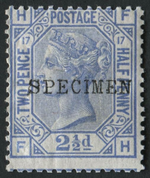 SG142s 1873-80 2d Blue plate 17 FH, centred high but U/M with opt SPECIMEN