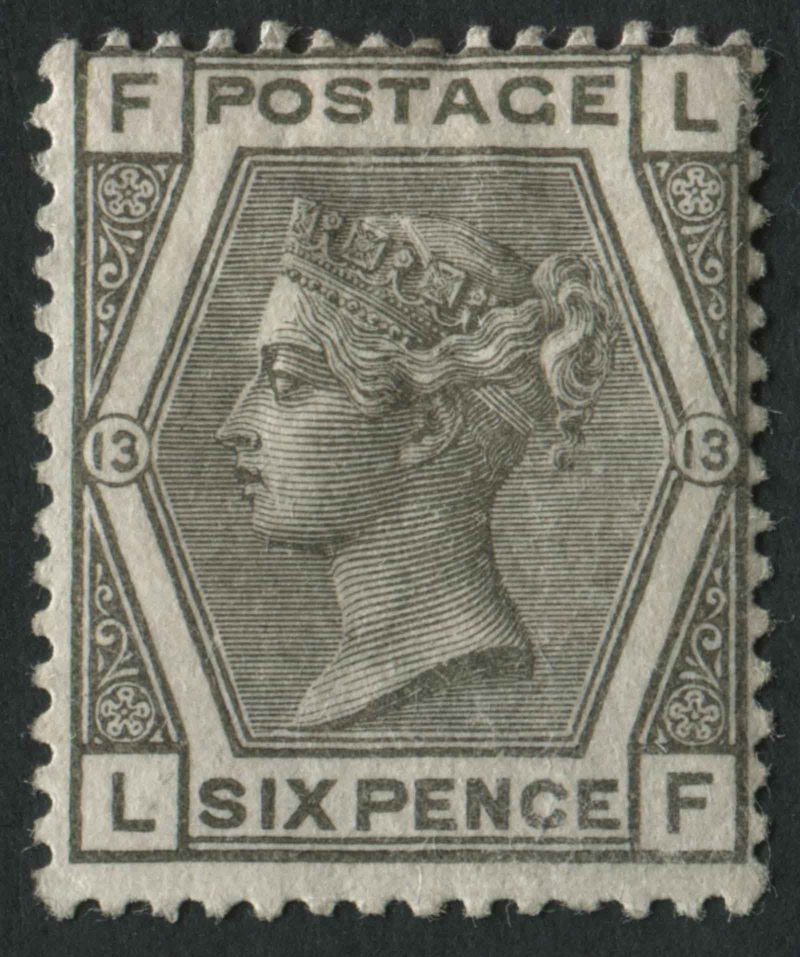 SG146 6d deep grey plate 13 bright colour very fine mint, large part original gum