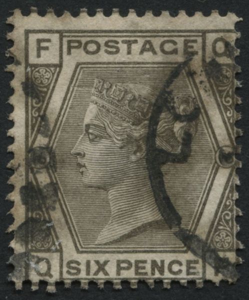 SG147pl16 1873-80 6d Grey plate 16 QF, light tones but F/U with part duplex clear of profile