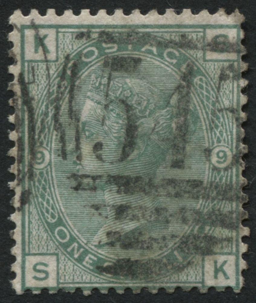 SG148 1/- deep Green plate 9, F/U neat cancel